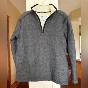 Orvis Mens Medium 1/4 zip Sherpa Black Textured Pullover Sweater.